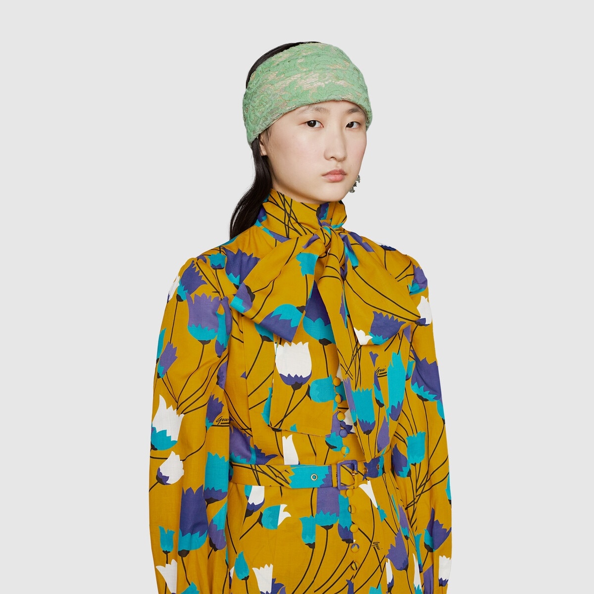 Tulip print cotton linen dress - 5
