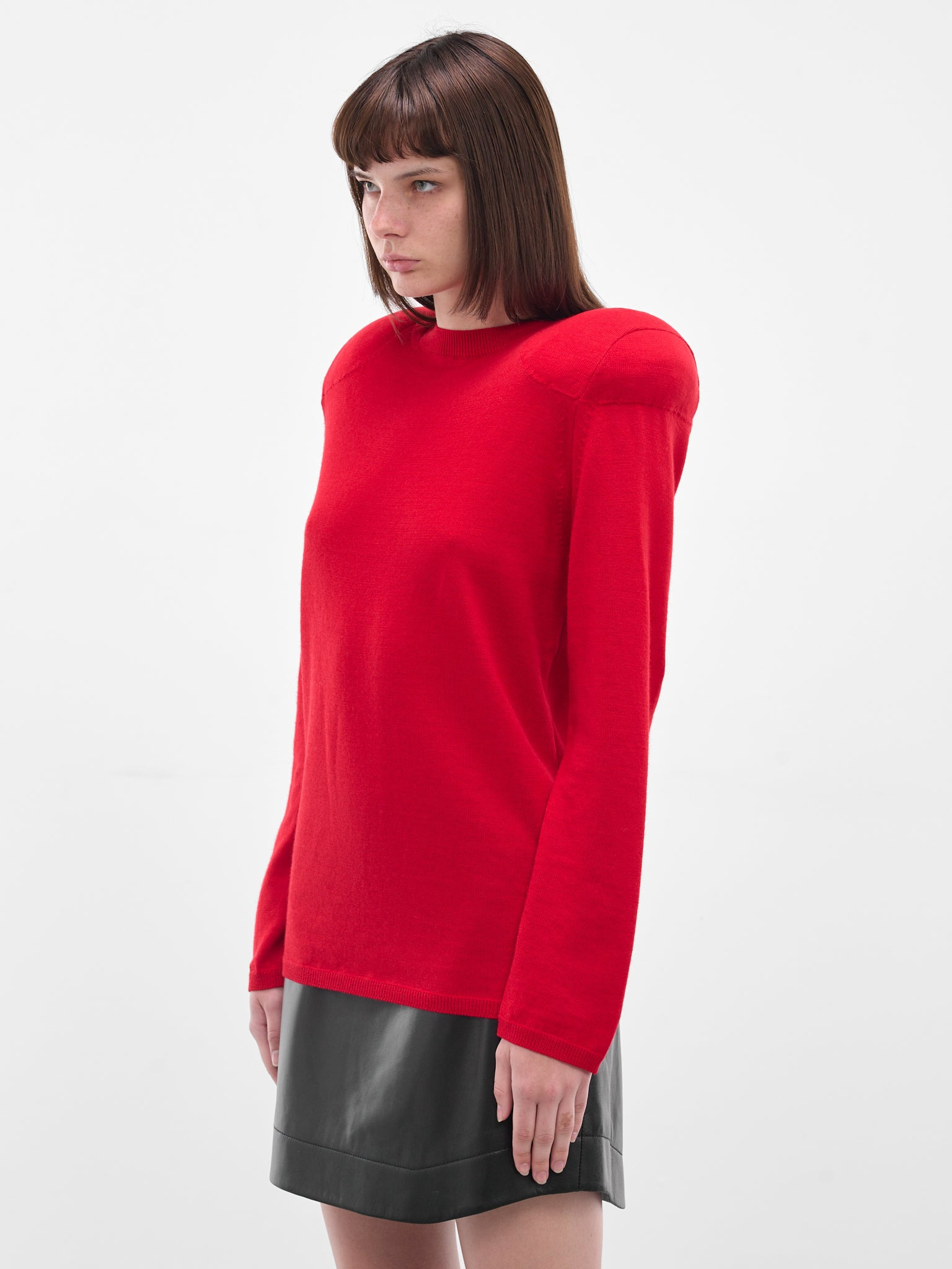 Red Wool Padded Shoulder Sweater - 2