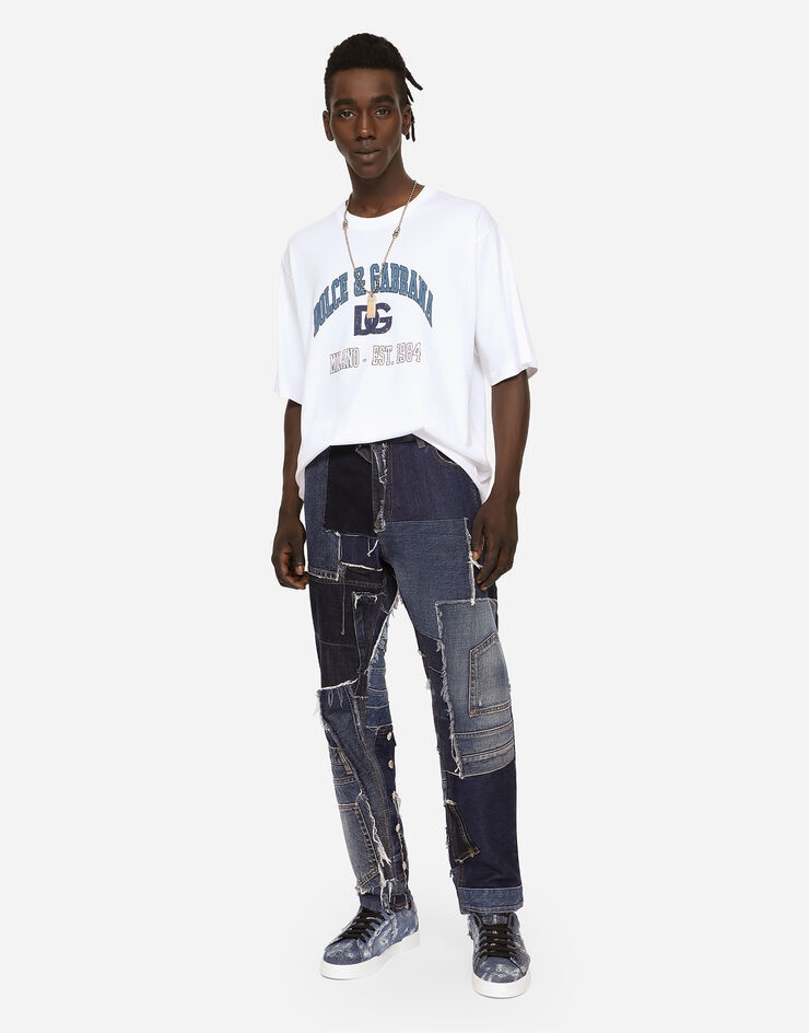 Loose stretch patchwork denim jeans - 4