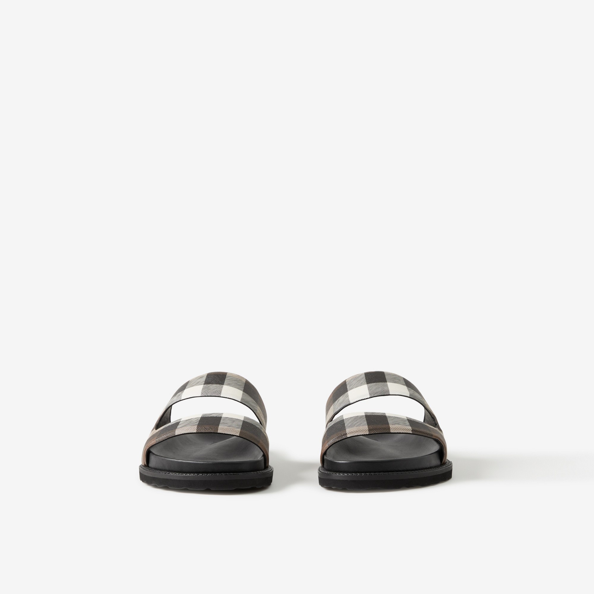 Cut-out Detail Check Cotton Canvas Slides - 2