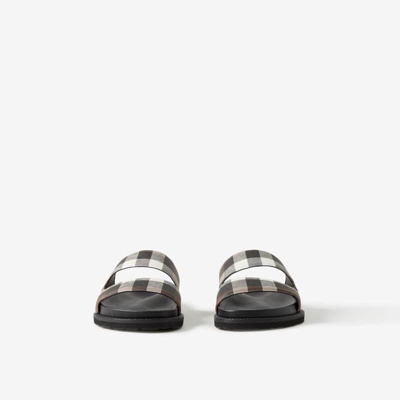 Burberry Cut-out Detail Check Cotton Canvas Slides outlook