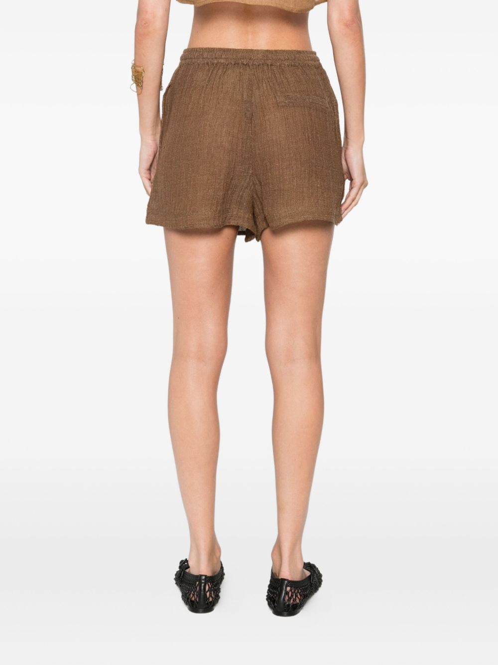 elastic-waist linen shorts - 4