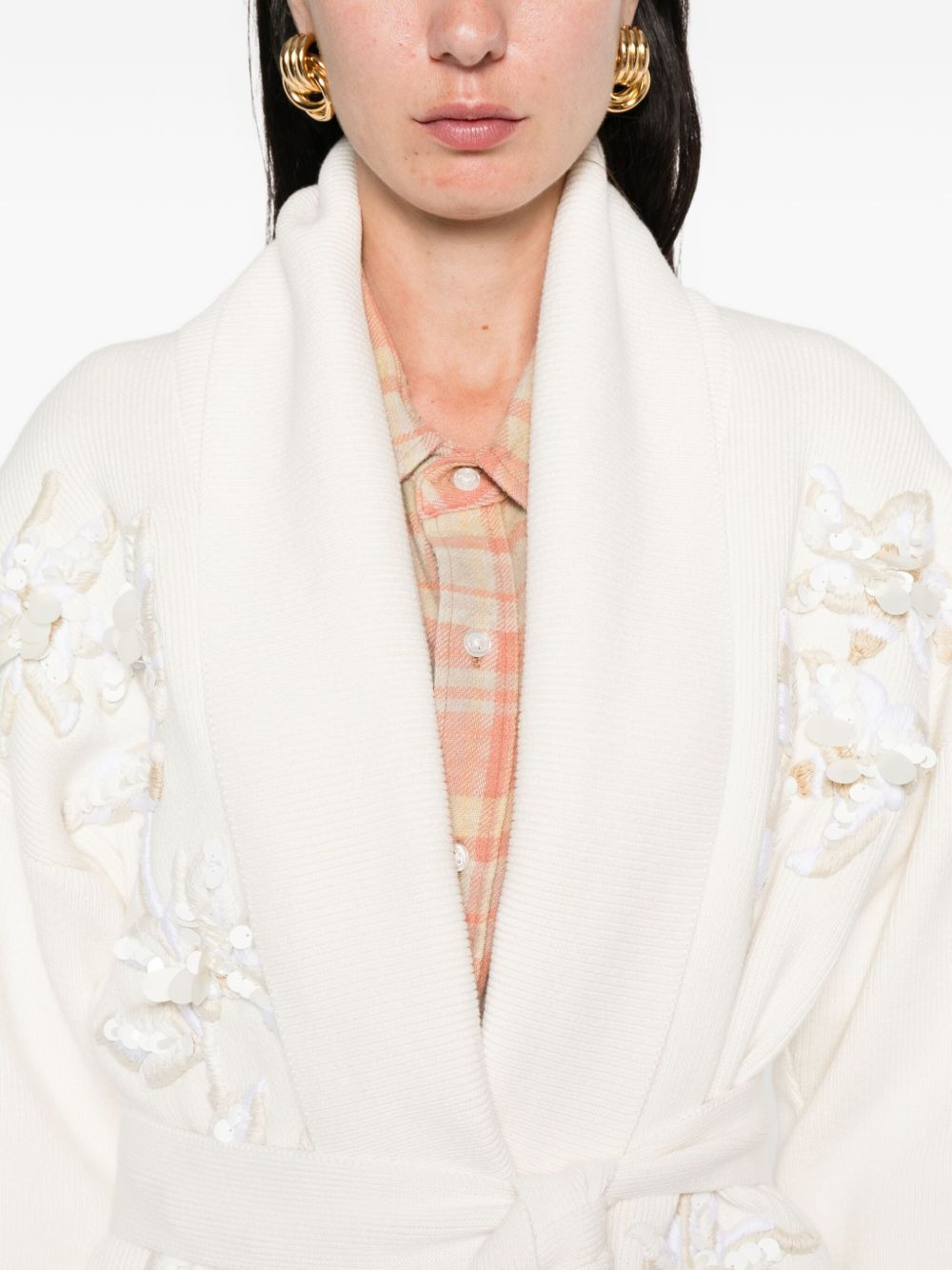 floral-embellished belted cardigan - 5