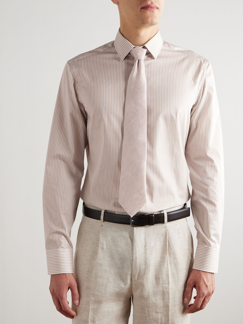 Canali Striped Cotton-Poplin Shirt Beige outlook