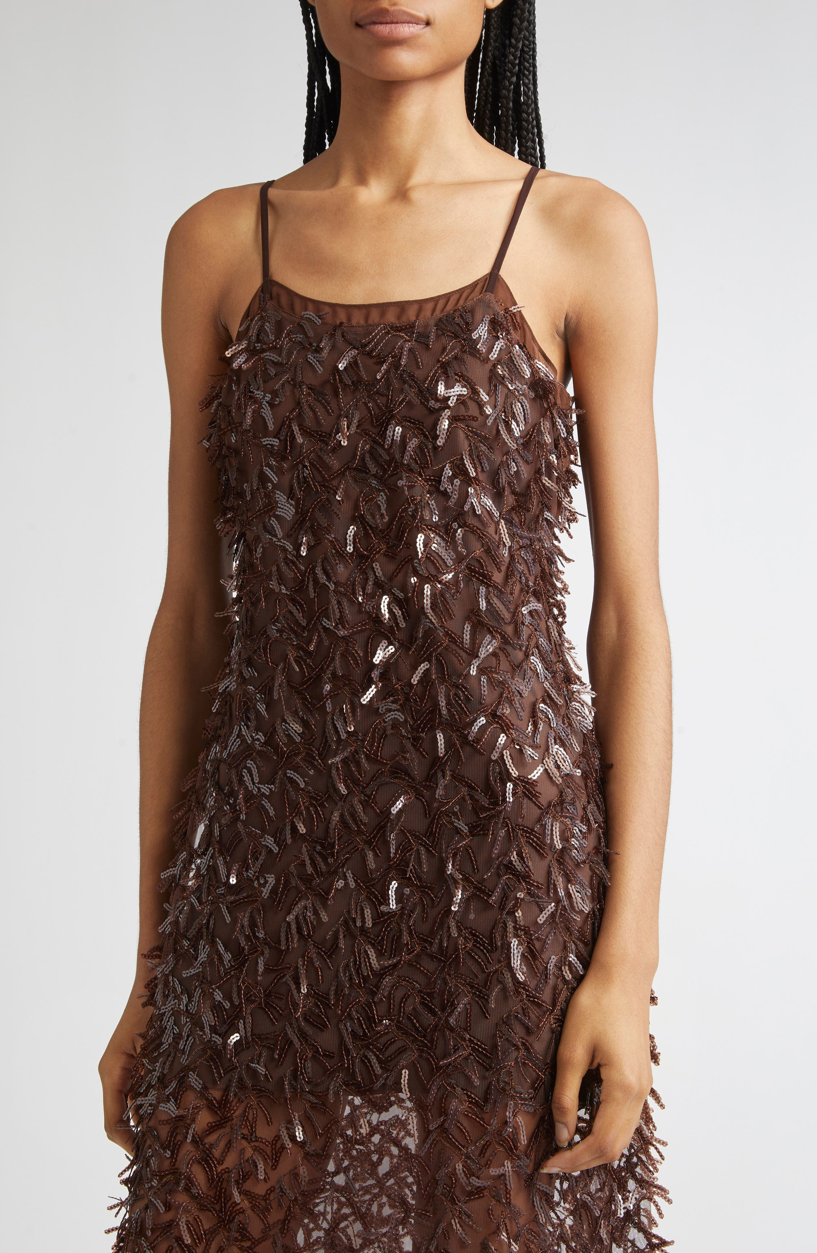 3.1 Phillip Lim Sequin Fringe Slip Dress in Chocolate at Nordstrom - 4