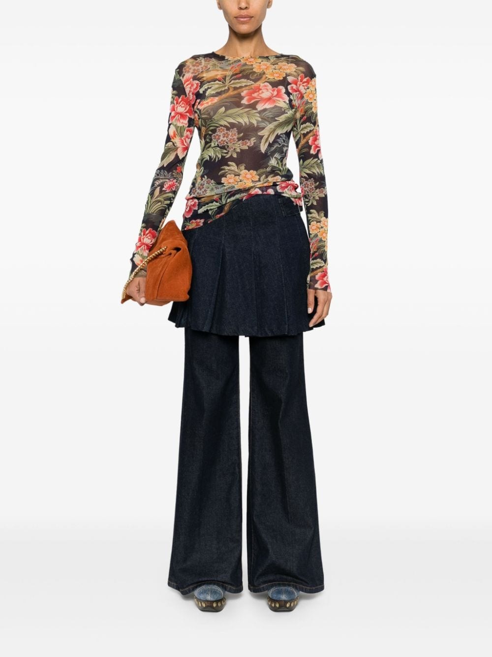 floral-print semi-sheer top - 2