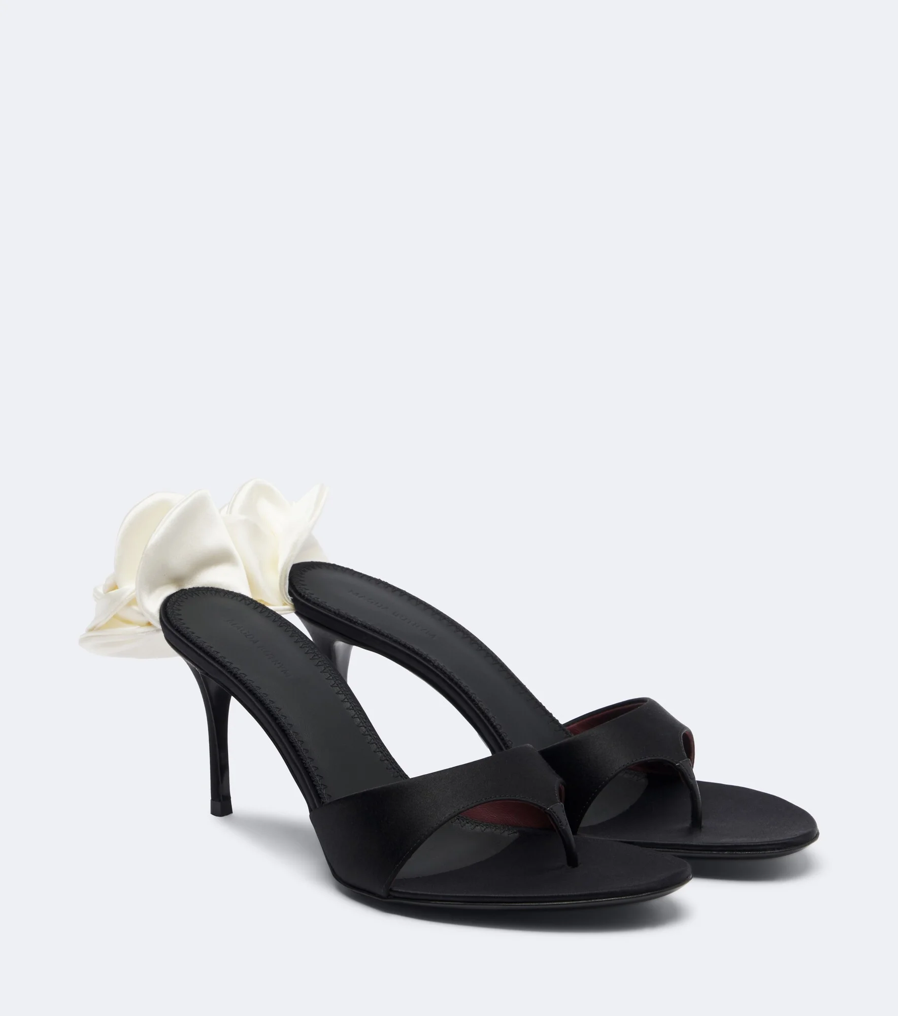 Floral-appliqué satin thong sandals - 1