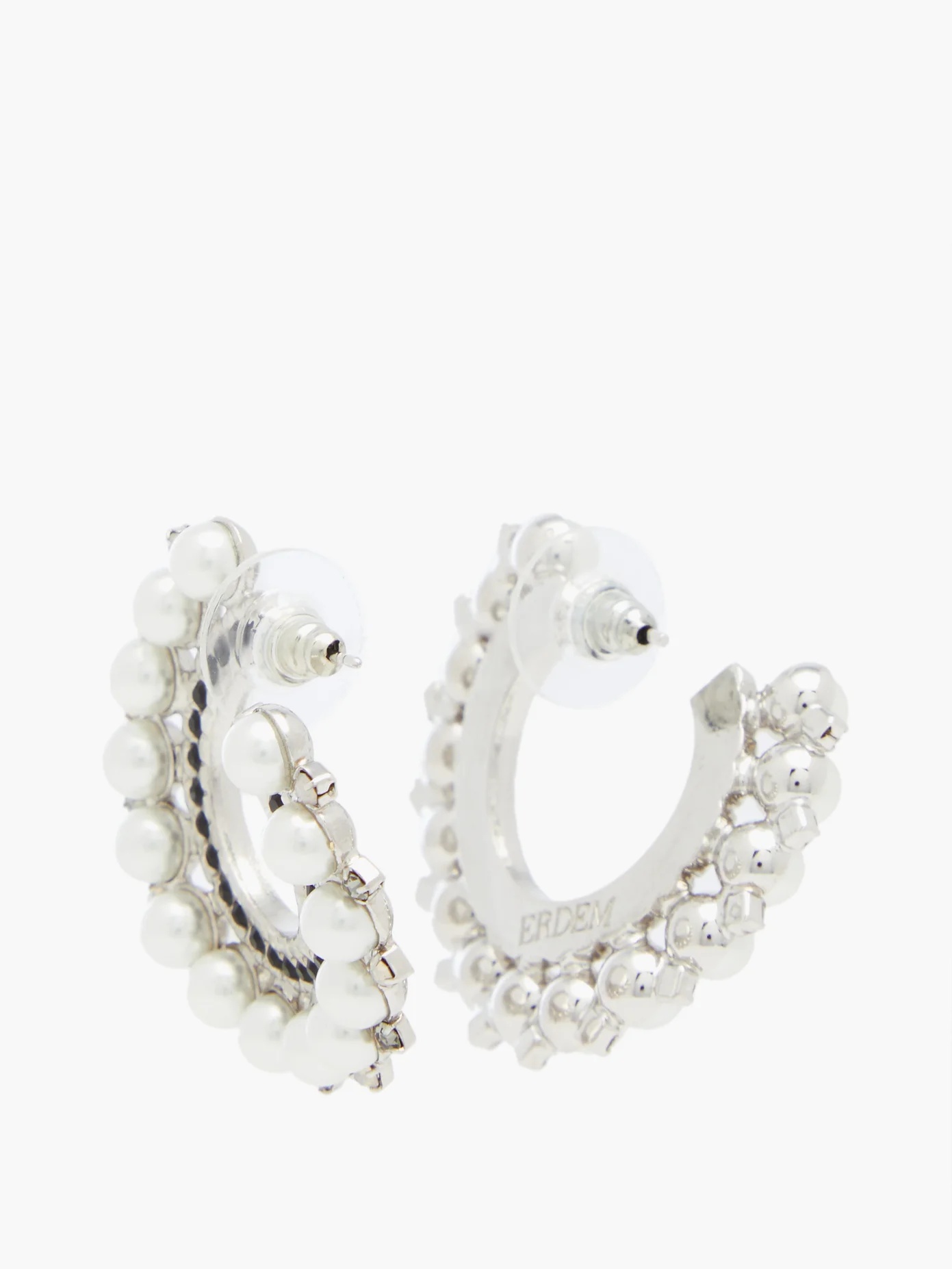 Crystal and faux-pearl embellished hoop earrings - 3