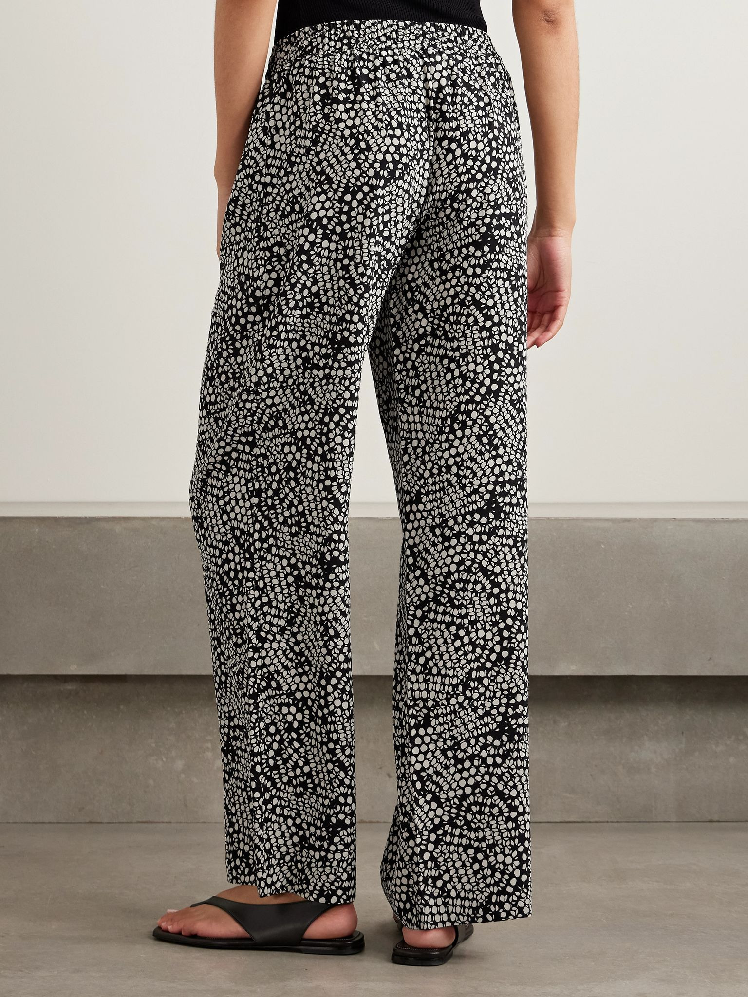 Polka-dot silk crepe de chine track pants Black - 4