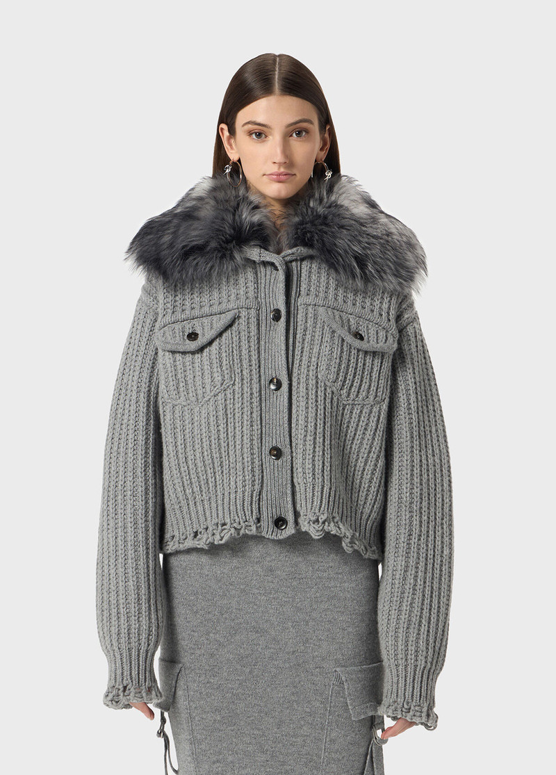 Blumarine WOOL CARDIGAN WITH FAUX FUR COLLAR outlook