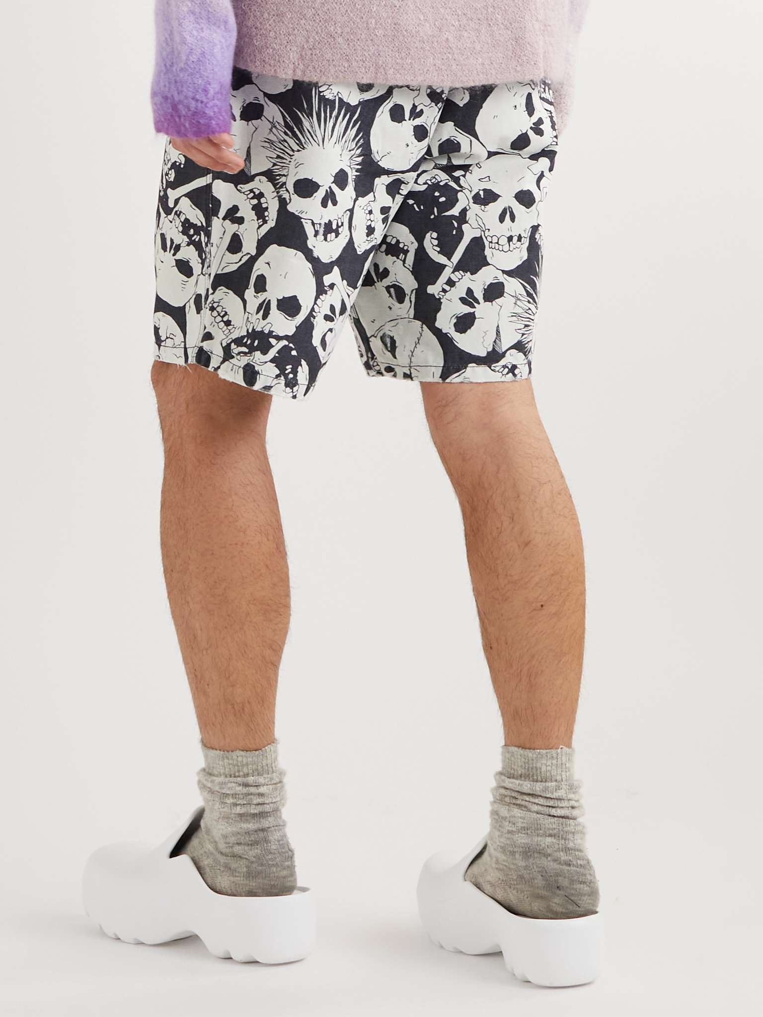 Straight-Leg Printed Distressed Denim Shorts - 4