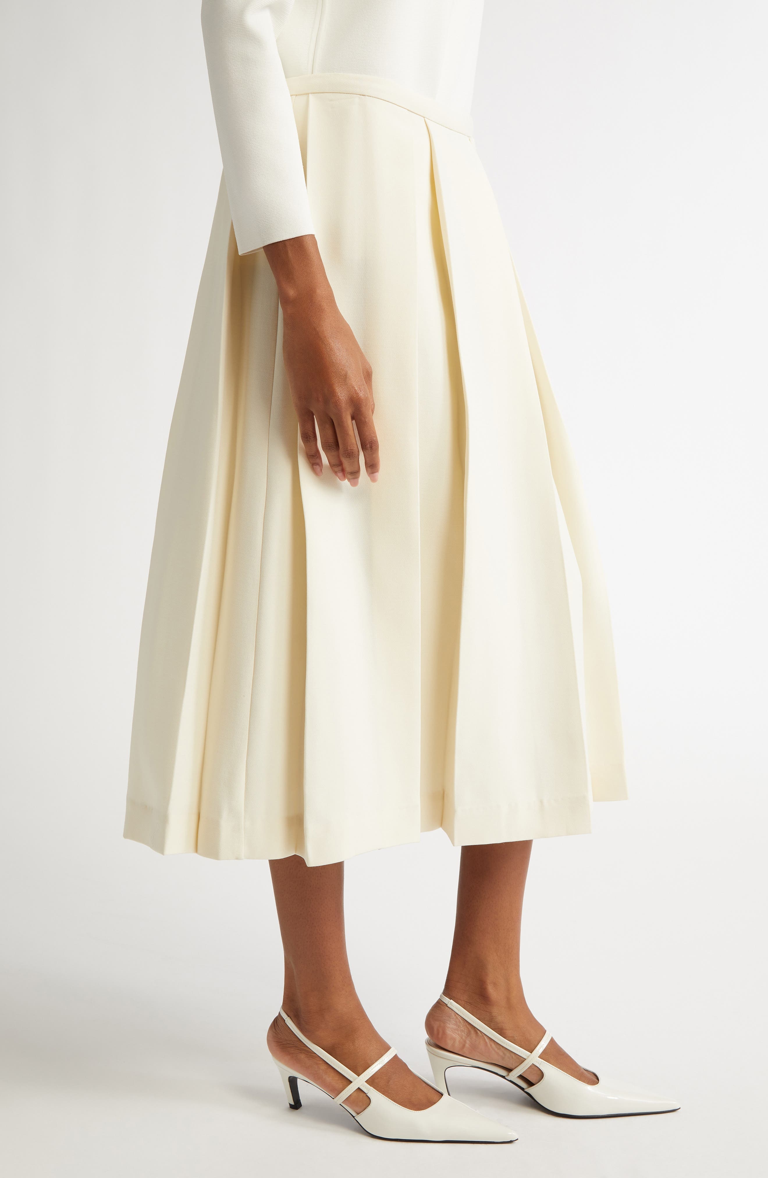 TOTEME Twinflower Pleated Wool & Silk Midi Skirt in Macadamia at Nordstrom - 4