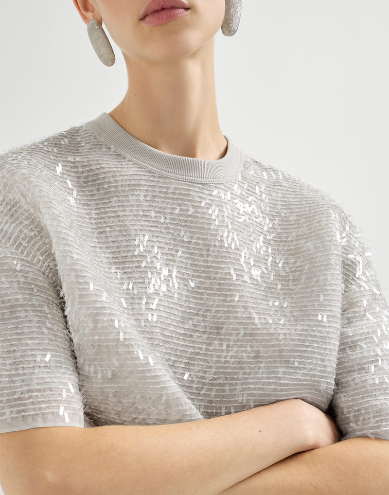 Dazzling cascade embroidery T-shirt in crispy silk 4