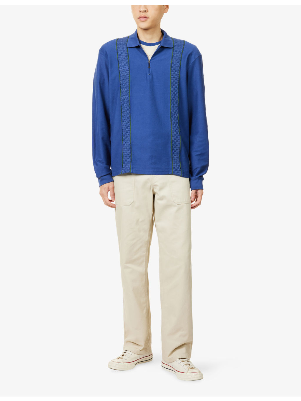 Lace-Trim Long-Sleeve Cotton Polo Top - 2