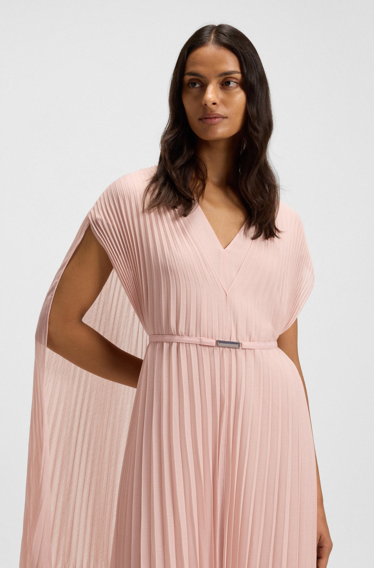 BELTED DRESS IN CRINKLE CHIFFON WITH OVERLAY - 5