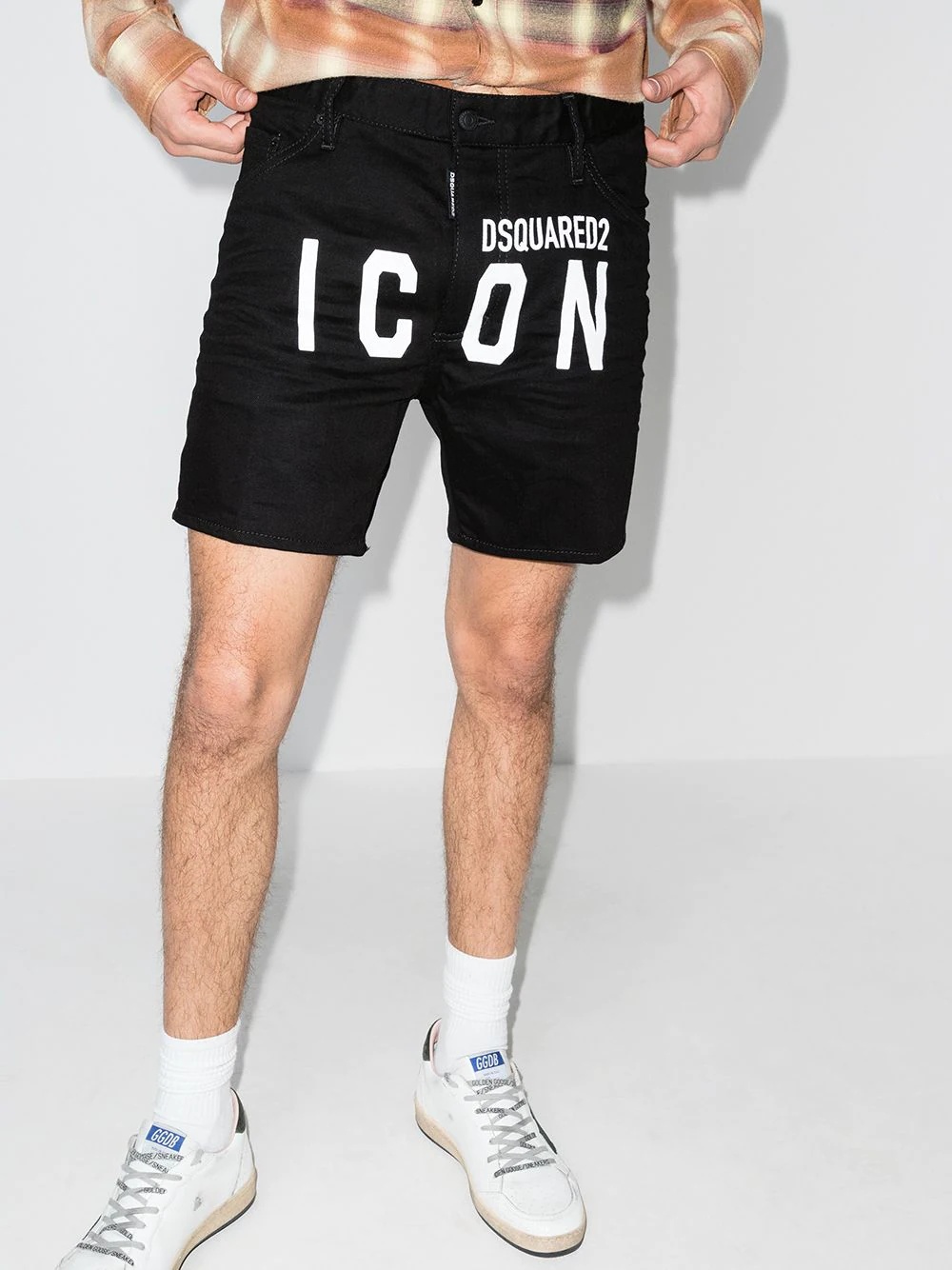 Icon print denim shorts - 2