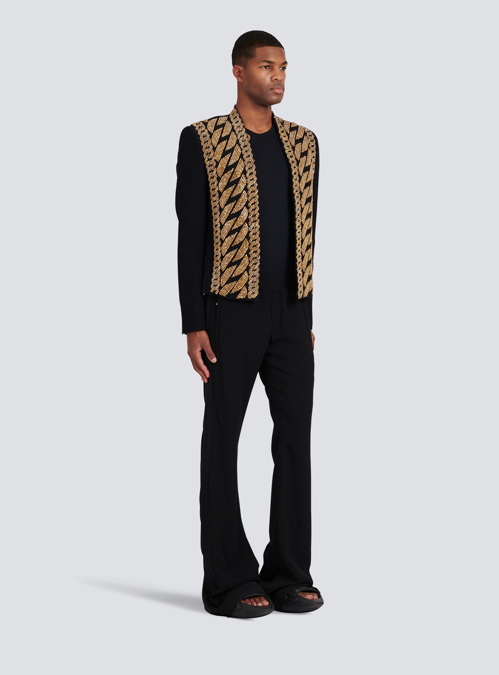 Eco-designed spencer jacket with gold-tone chain embroidery - 5
