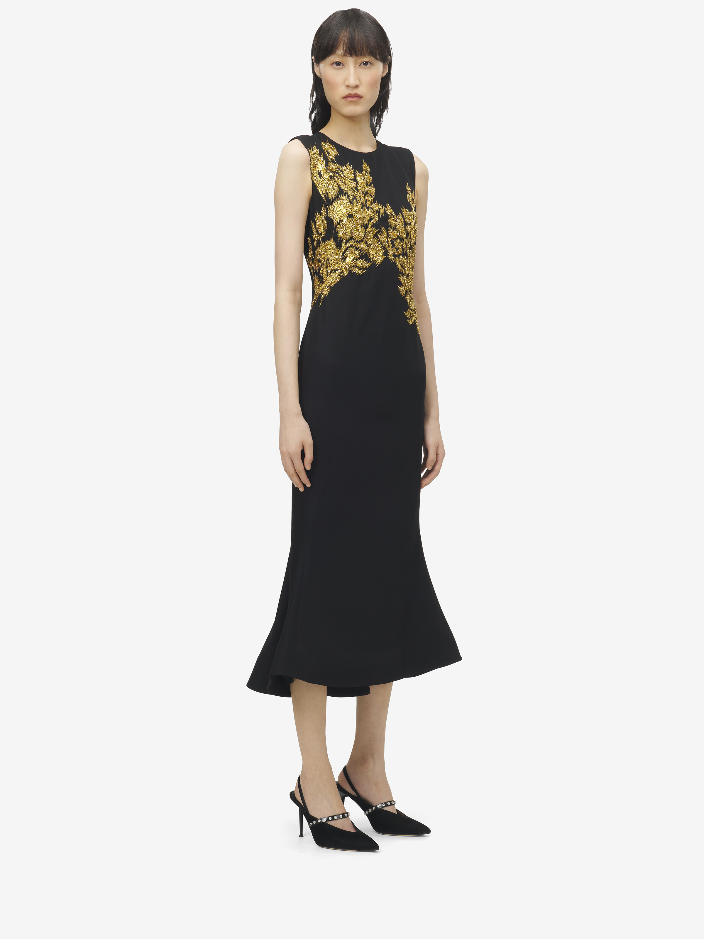 Warped Floral Embroidery Midi Dress - 3