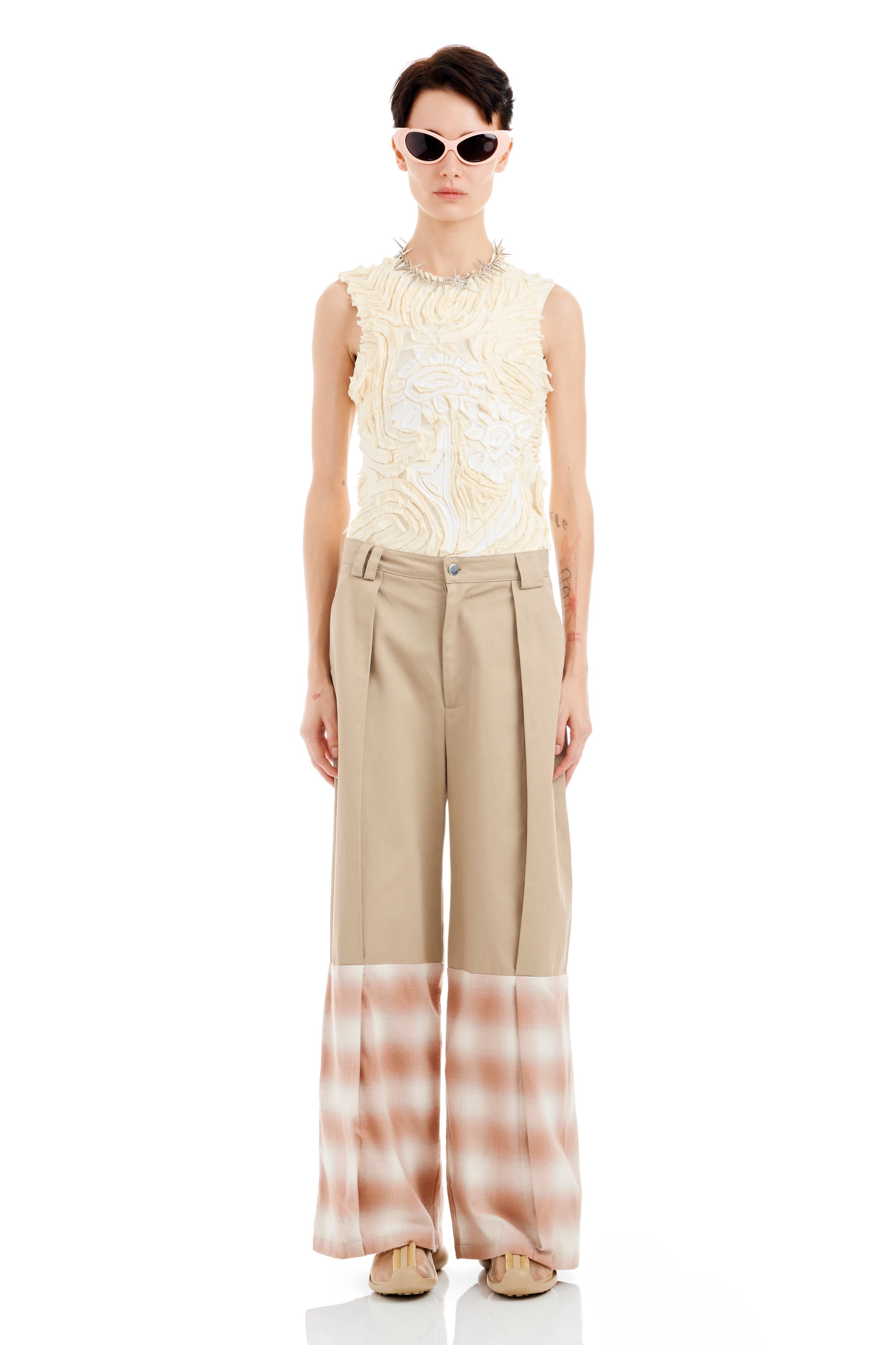 SAND AND PEACH PLAID CEDAR PANT - 2