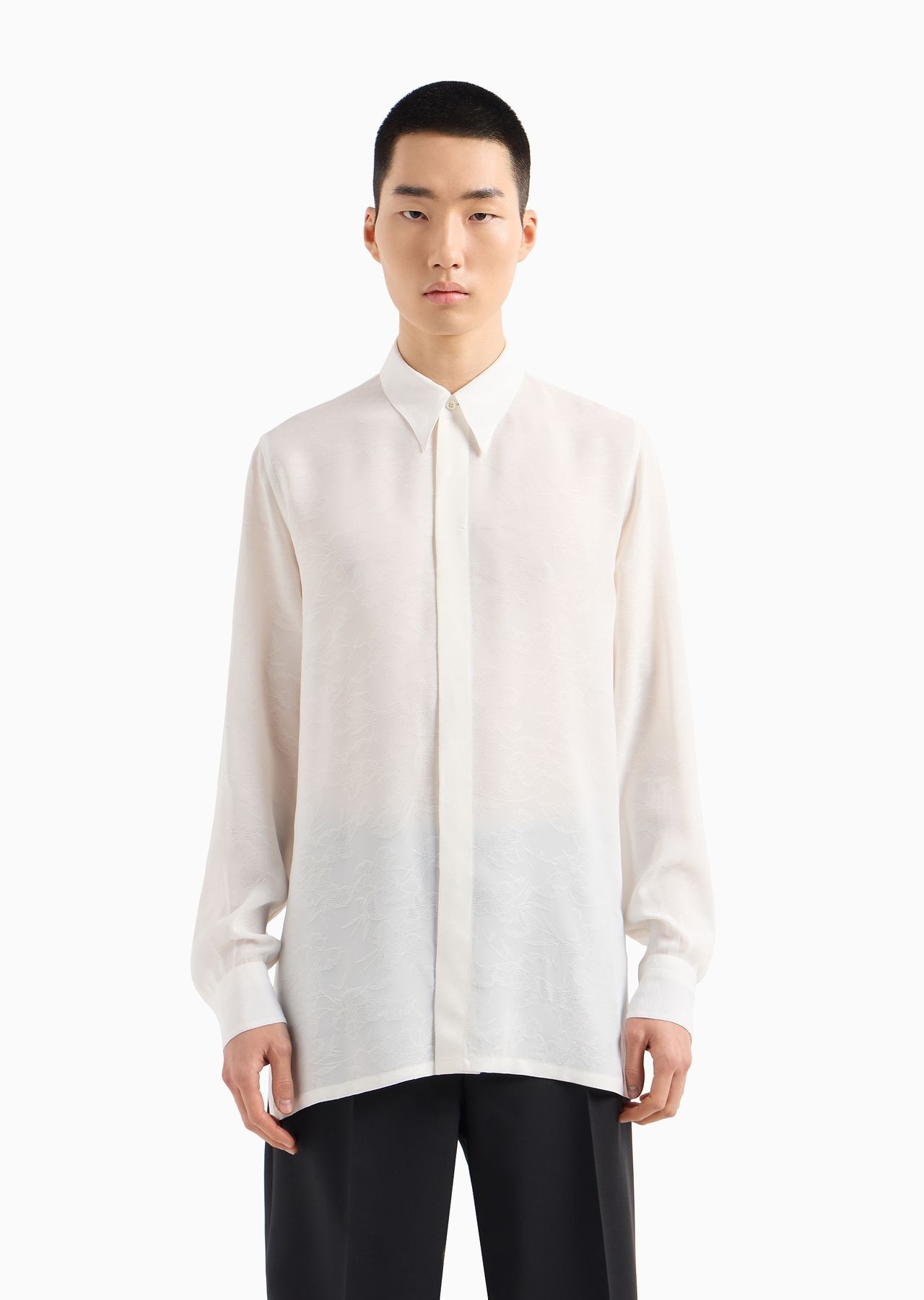 Viscose shirt with jacquard floral motif - 2