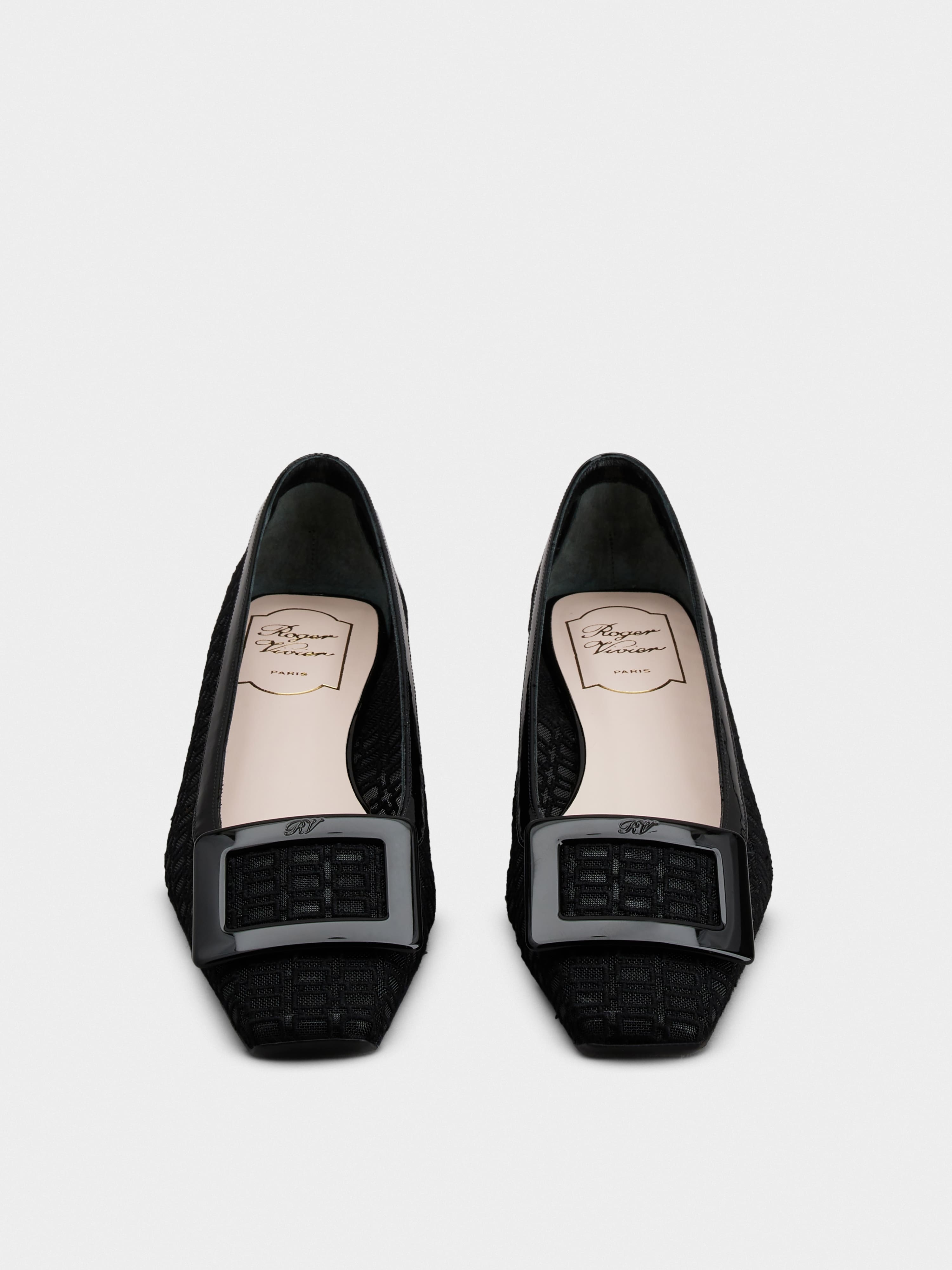 Belle Vivier Net Lacquered Buckle Pumps in Fabric - 7