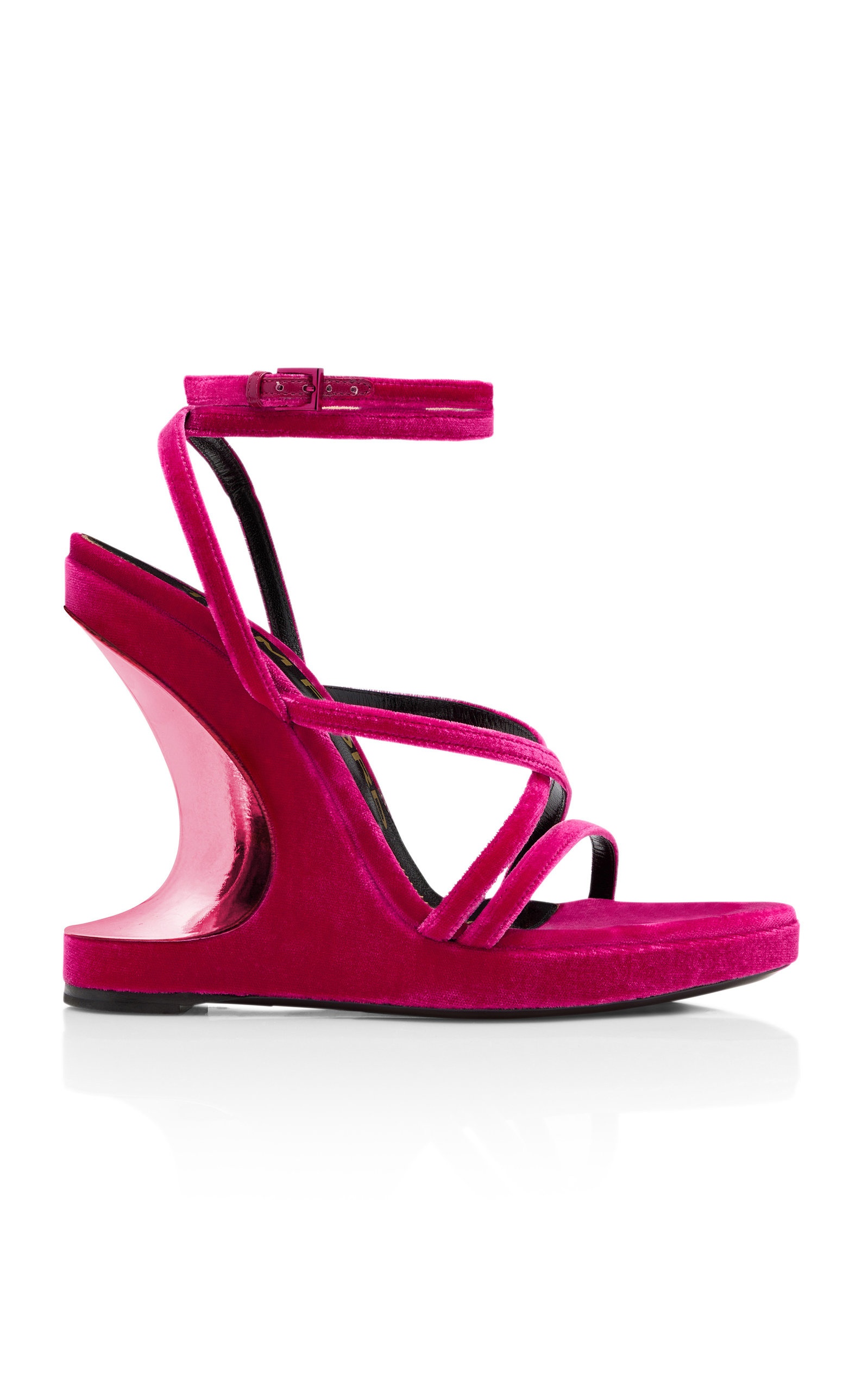 Wavy Wedge Velvet Sandal pink - 1
