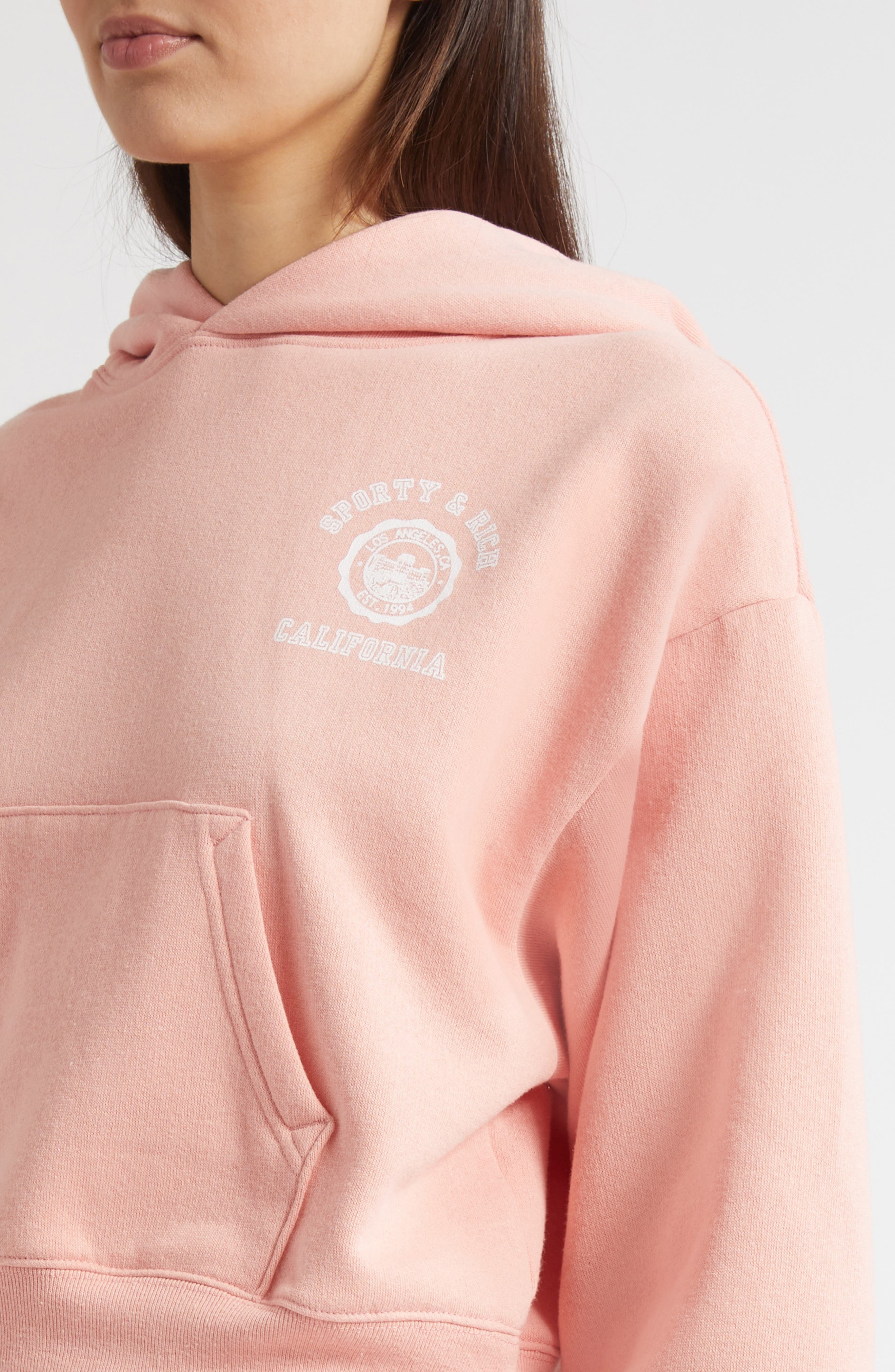 Sporty & Rich California Emblem Cotton Hoodie in Carnation at Nordstrom - 4