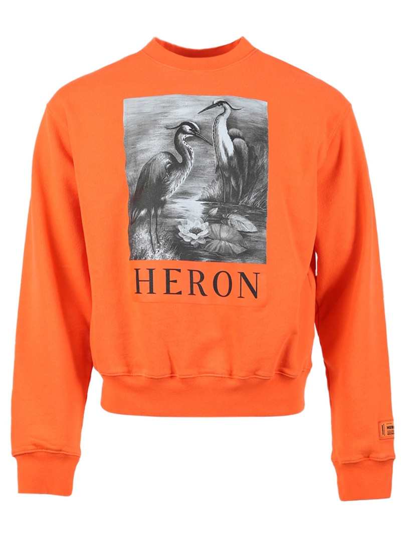Elasticated Trim Heron Print Sweatshirt Orange And Black - 1