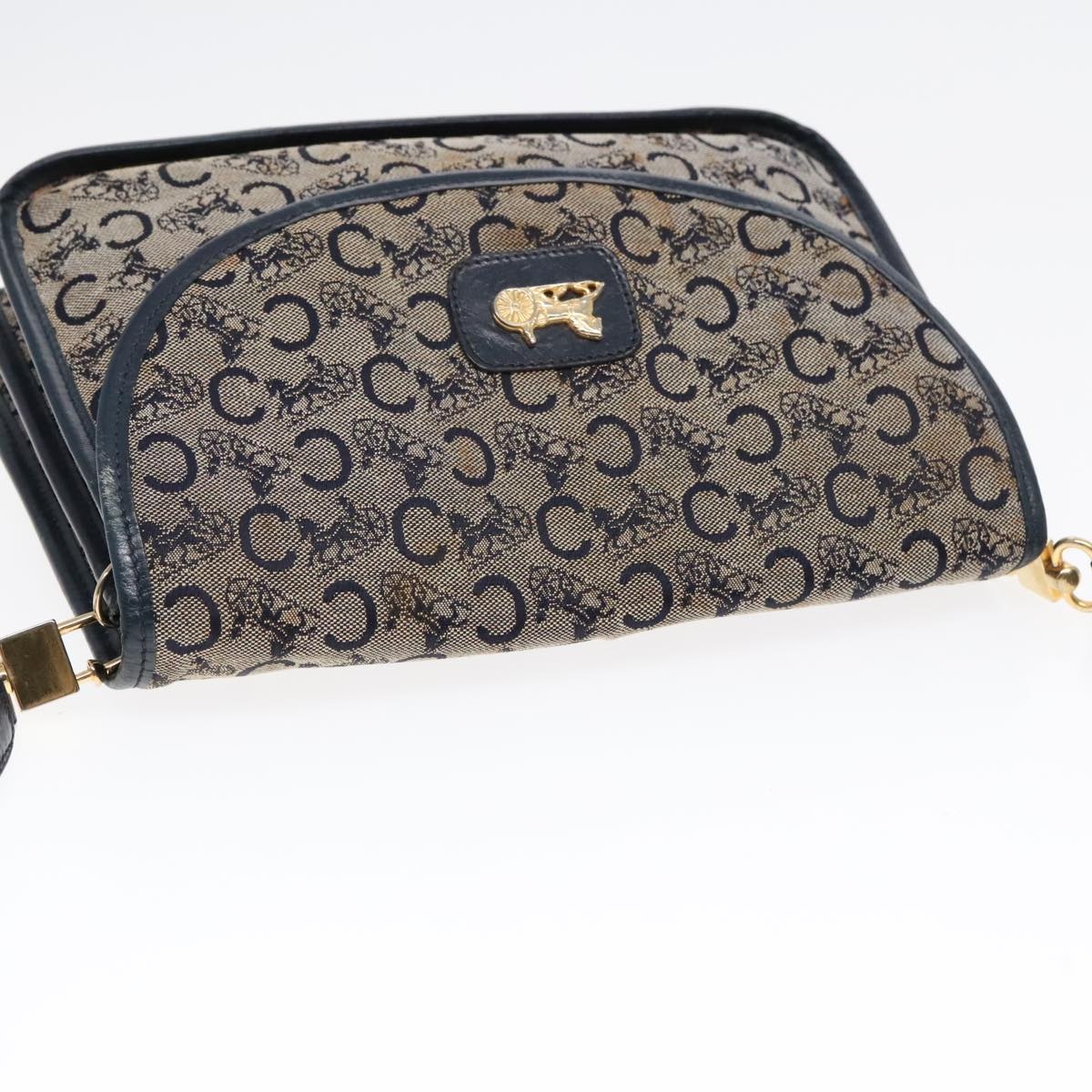 CELINE C Sulky Shoulder Bag Canvas Navy Gold - 6