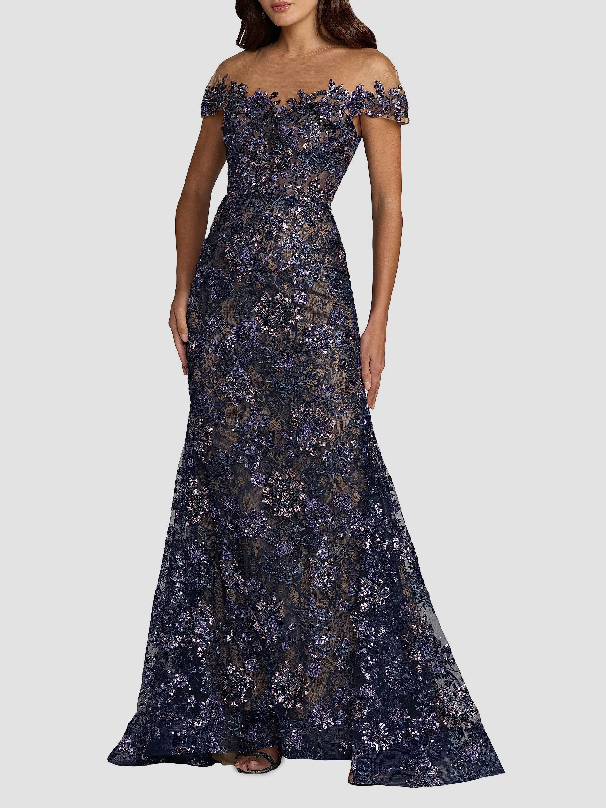 Women's Embellished Lace Trumpet Gown - Midnight - 1