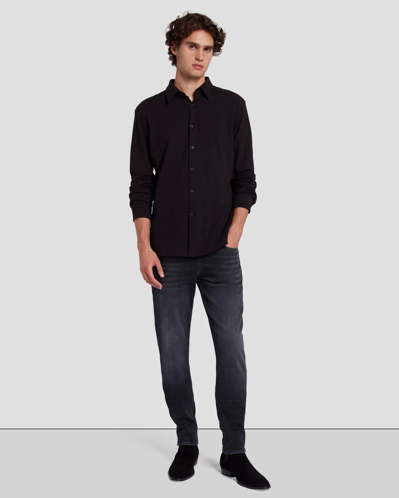 Pique Knit Button Down in Black 6