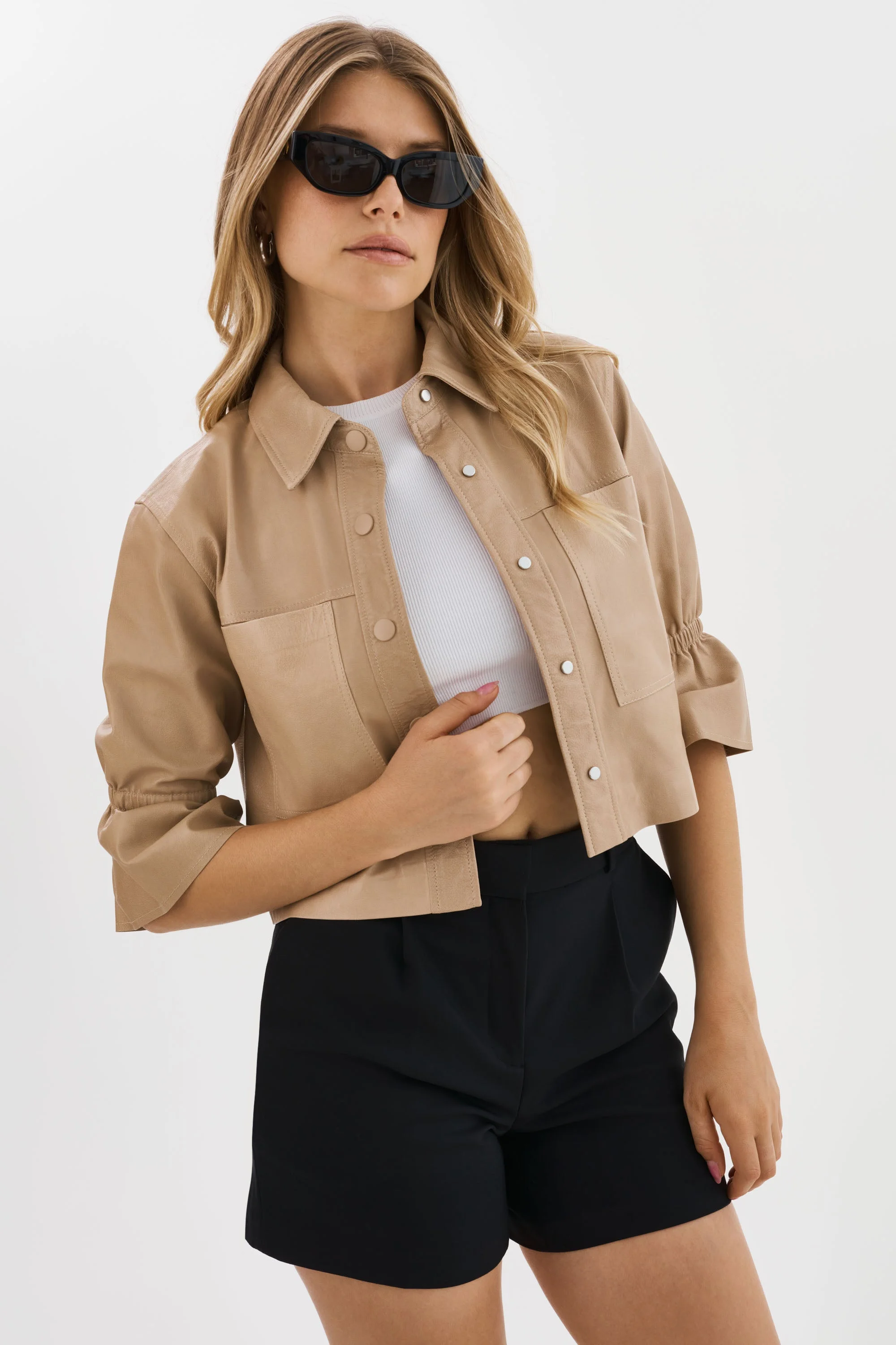 CAROLINA | Ruffle Sleeve Leather Jacket - 1