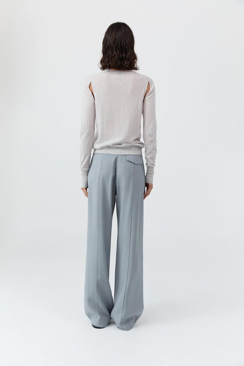 Merino Wool Slit Sleeve Sweater - Light Grey Marle 6