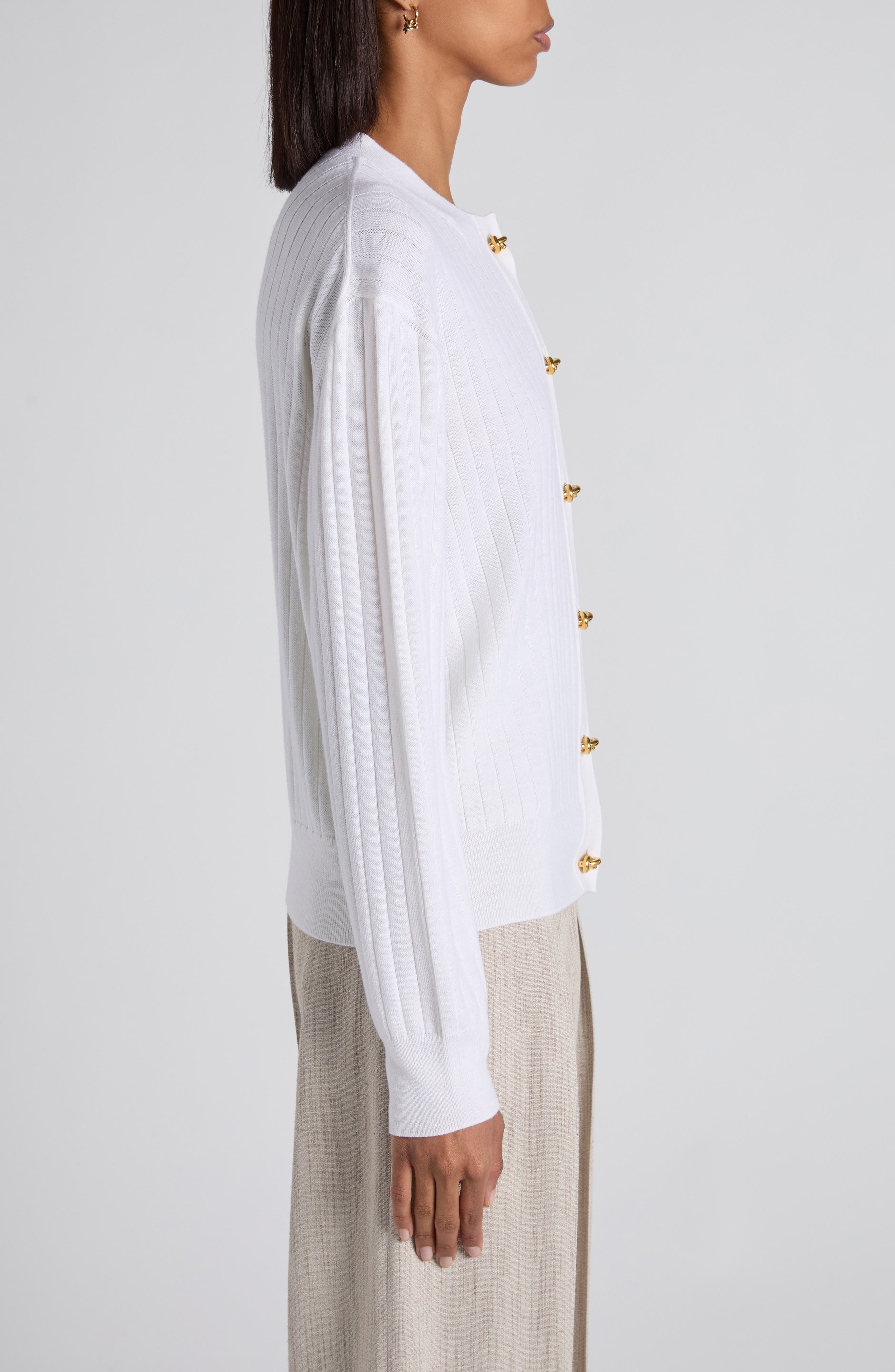 Bottega Veneta Wool Rib Cardigan in Chalk at Nordstrom - 4
