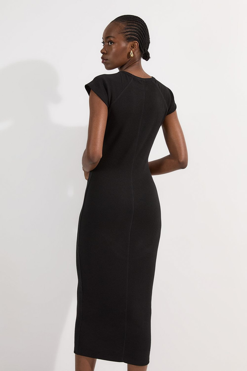 Compact Jersey Rib Cap Sleeve Maxi Dress 5