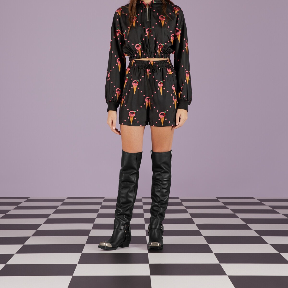 Silk short with Gucci ice cream print - 5