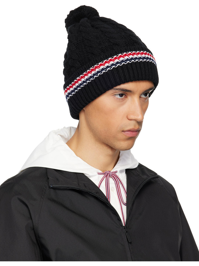 Thom Browne Black Cashmere Baby Cable Stitch Pom Pom Beanie outlook