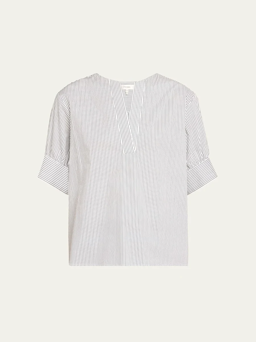 Striped V-Neck Popover Top - 1