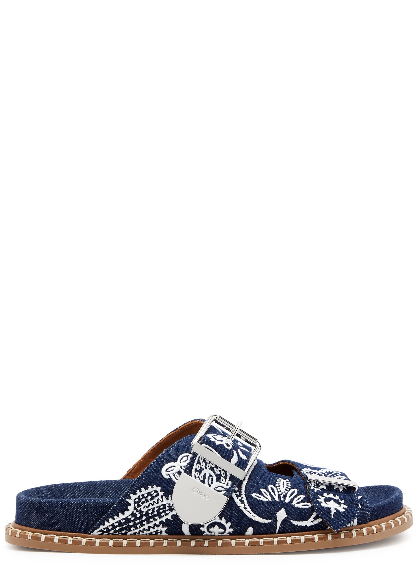 Rebecca embroidered denim sliders - 1