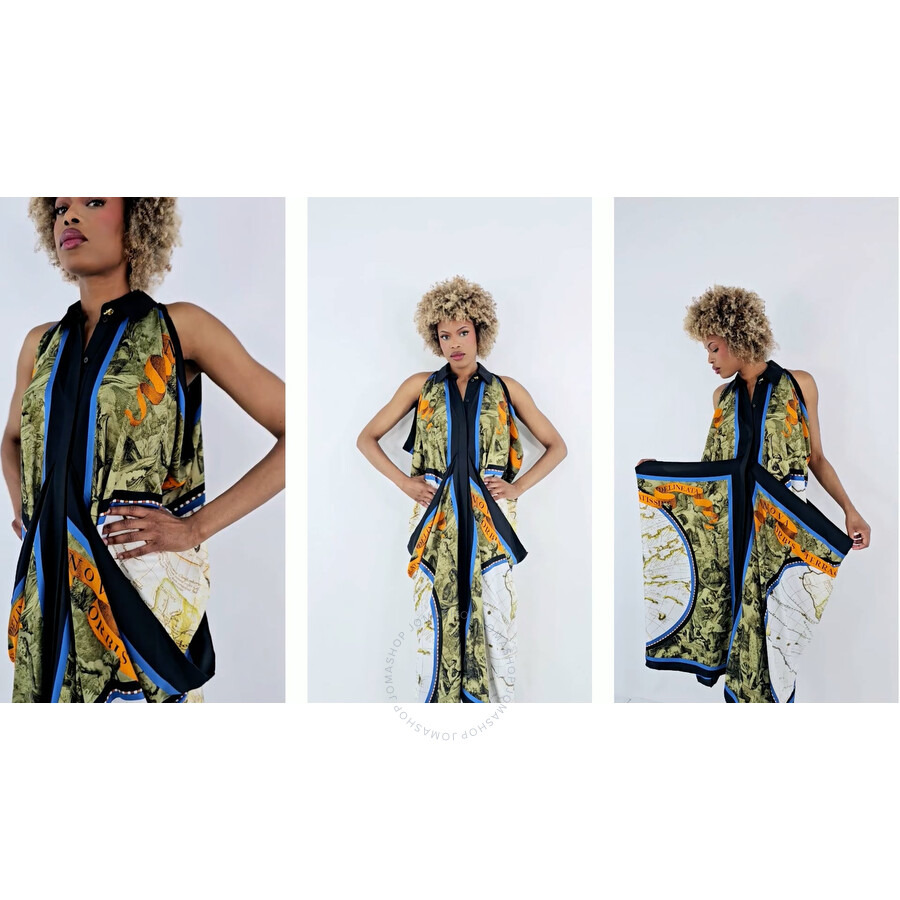 Burberry Ladies Antique Green Map Print Drape Silk Dress - 3