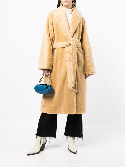 STAND STUDIO belted shearling coat outlook