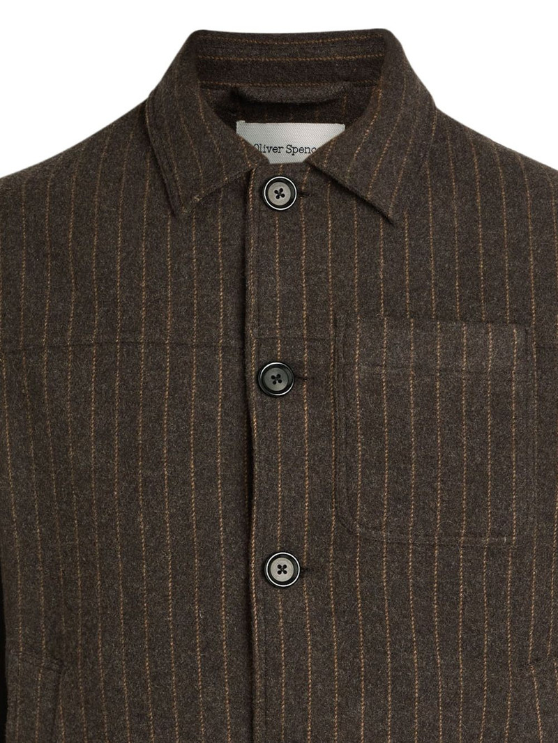 Oliver Spencer Buffalo pinstripe button shirt jacket outlook