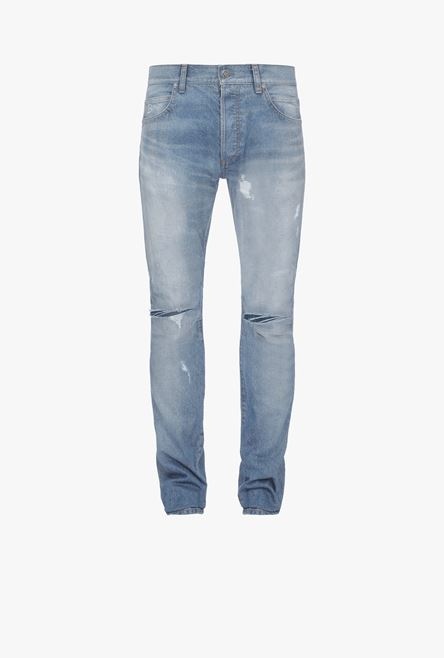 Slim-cut ripped blue cotton jeans - 1