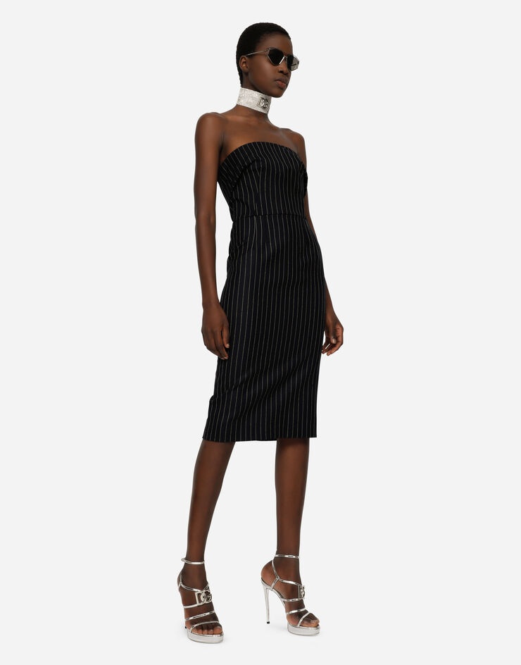 Woolen fabric pinstripe midi dress - 5