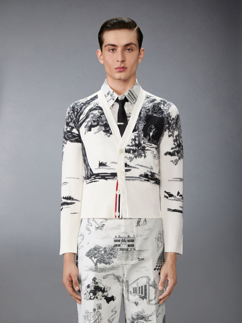 Thom Browne CASHMERE JERSEY INTARSIA HECTOR TOILE CARDIGAN outlook