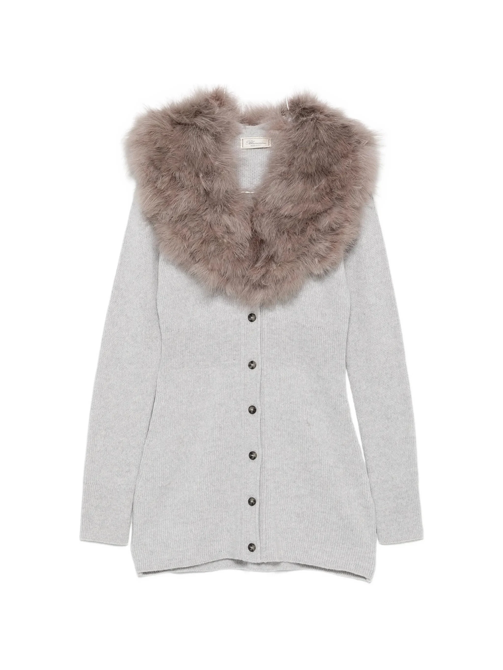 Blumarine Faux-fur Collar Ribbed Cardigan - 1