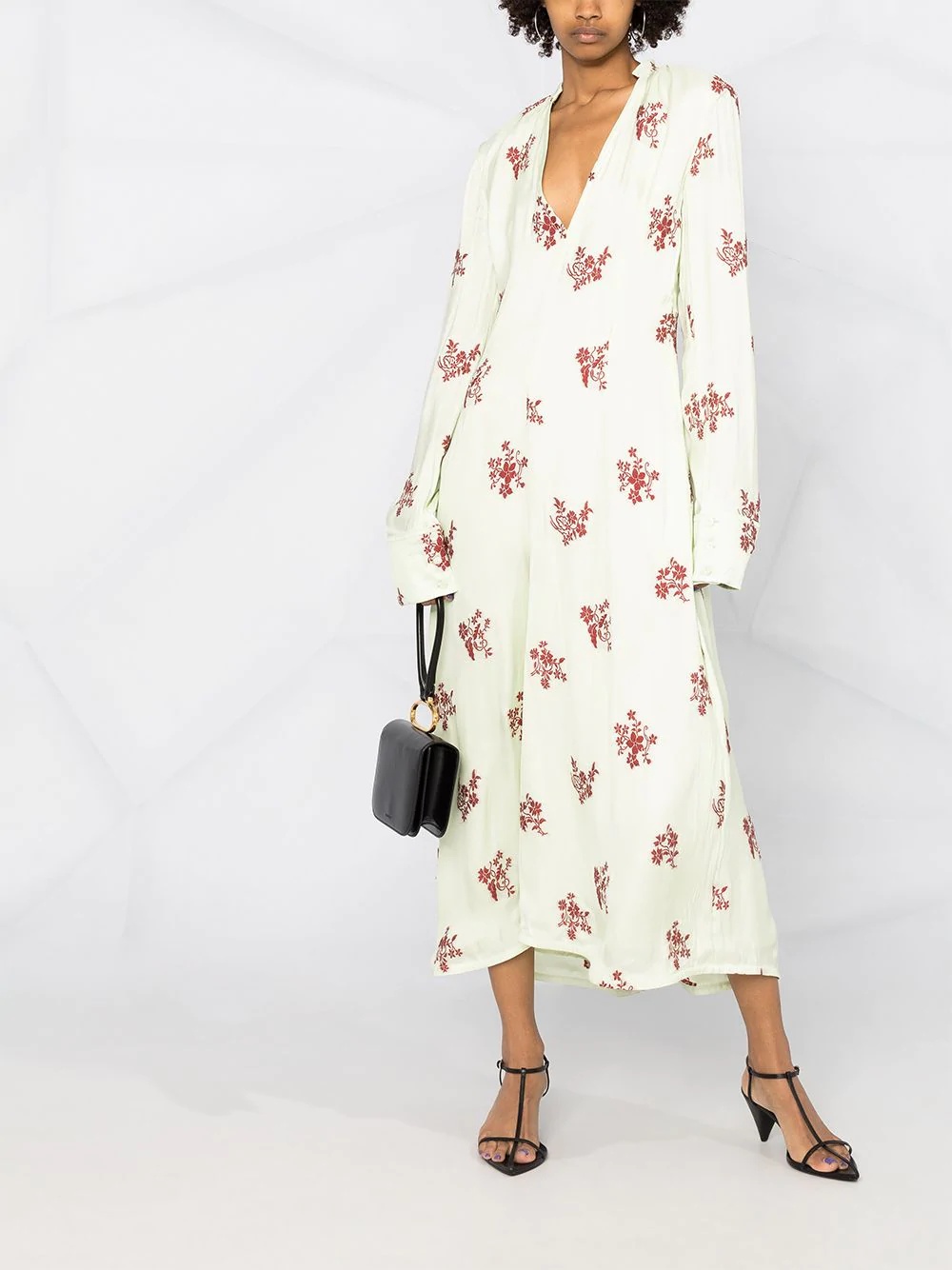 floral-embroidered V-neck dress - 2