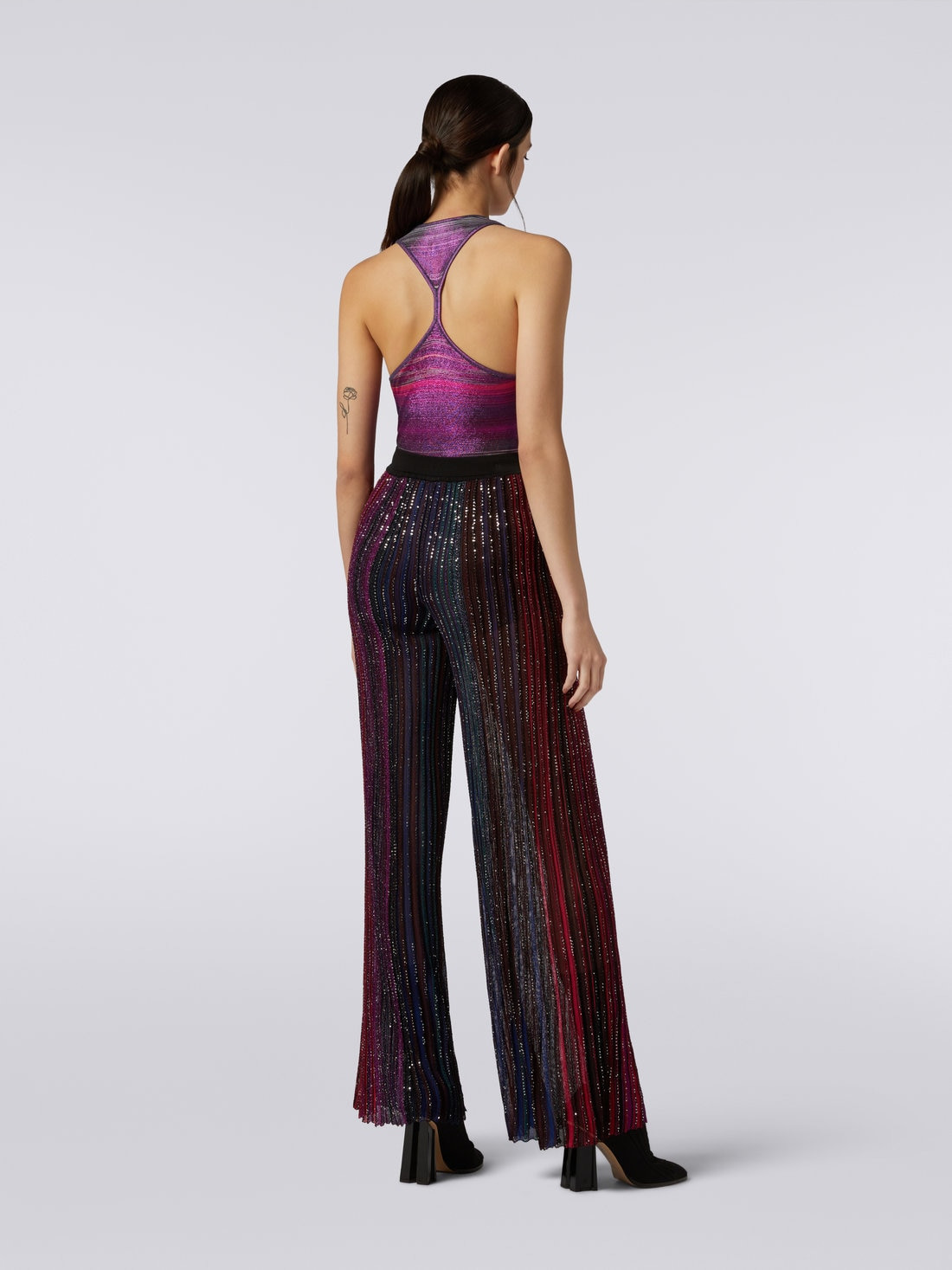 Flared pleated viscose blend trousers with sequins - 4