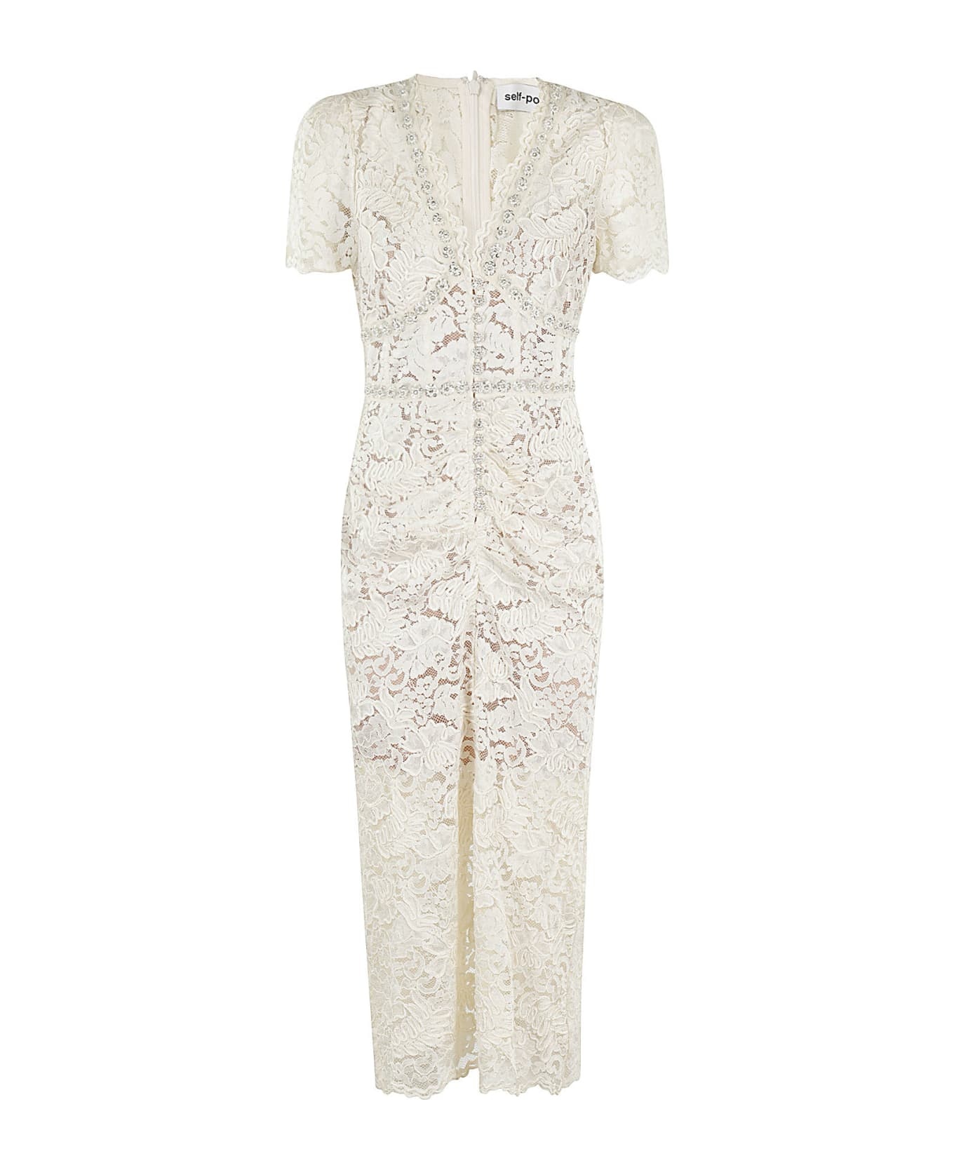 self-portrait Cream Cord Lace V-neck Midi Dress italist REVERSIBLE