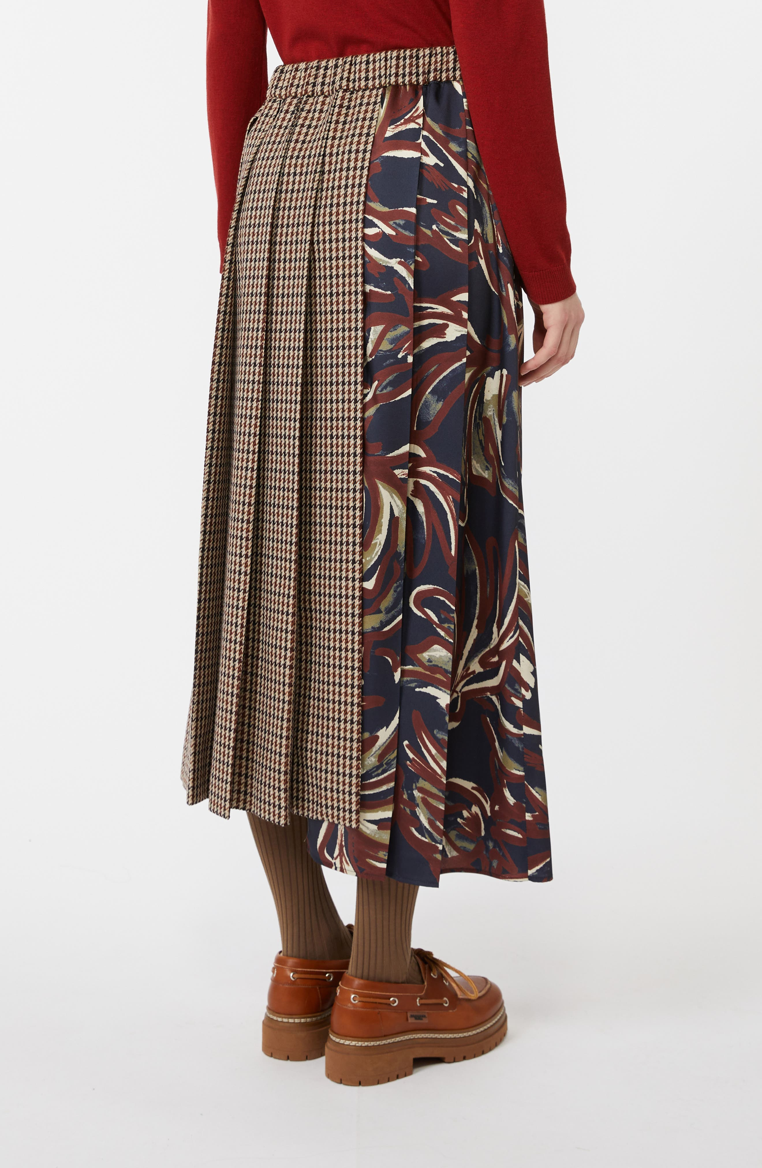 Weekend Max Mara Fanale Mixed Media Pleated Midi Skirt in Wine Coloured at Nordstrom - 2